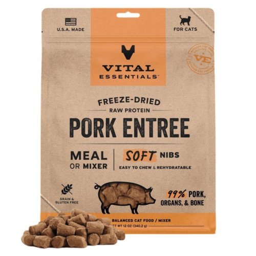 Vital Essentials 12oz [[ 豬軟粒 ]] Freeze-Dried Raw ((Pork)) Soft Nibs 凍乾軟肉粒貓主糧 豬肉軟粒 {原裝行貨} 690169 (EXP: 3月/2027)
